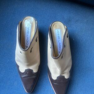 Cream and Brown Women's Mules